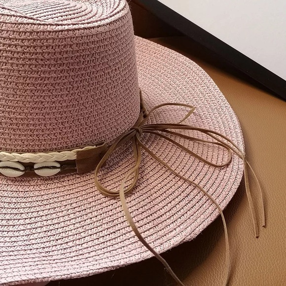 Summer Boho Shell Panama Sun Hat In Rose - Picture 2 of 6